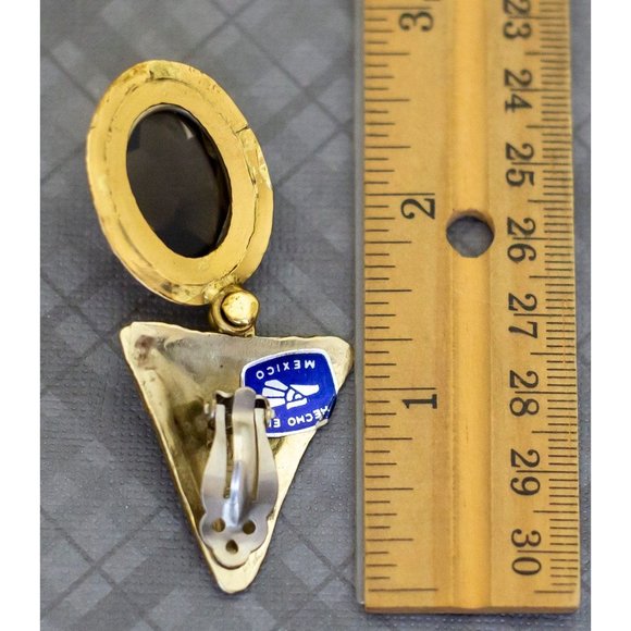 Large Vintage Golden Triangle Clip On Earrings Hecho en Mexico, G37 - Picture 5 of 5